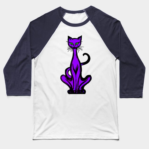 Retro 1970's Funky Groovy Purple Jazz Cat Cartoon Baseball T-Shirt by iskybibblle